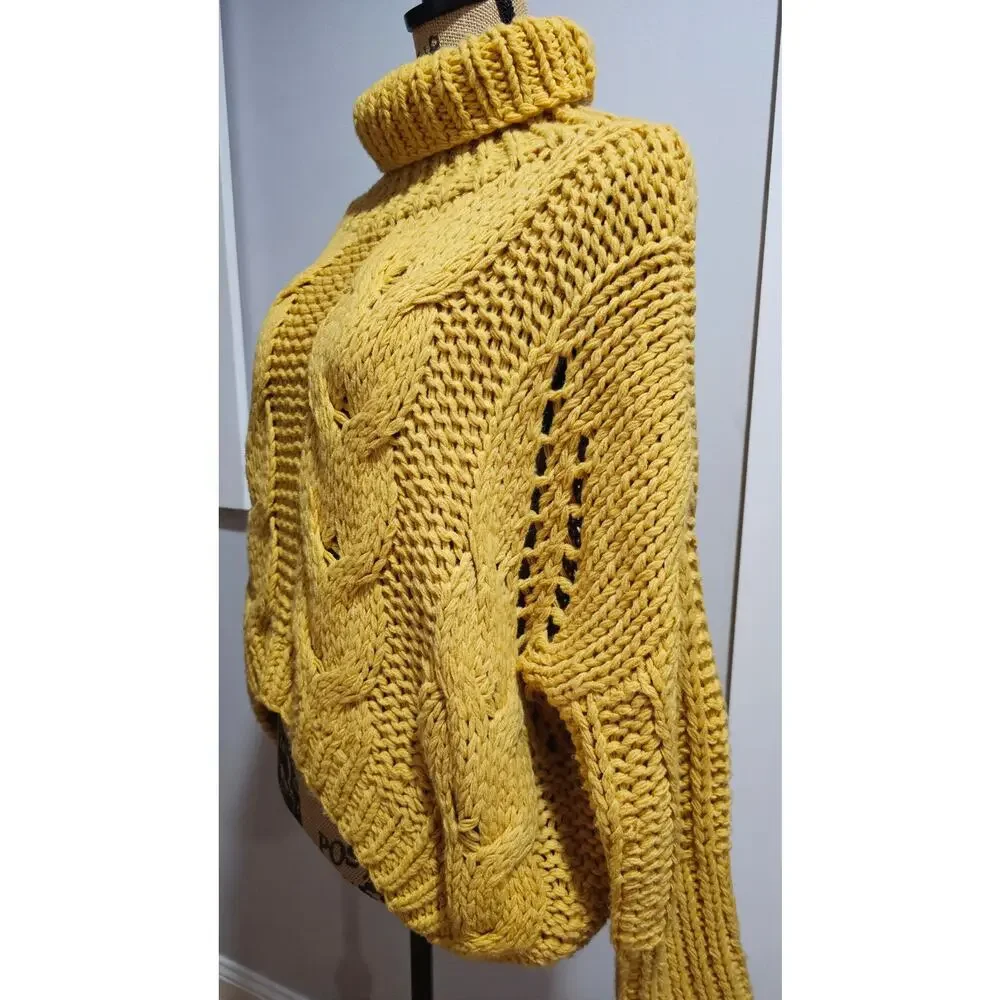 POL Cable Knit Chunky Sweater, Turtleneck, Drop Sleeve, Oversized, Womens Sz M